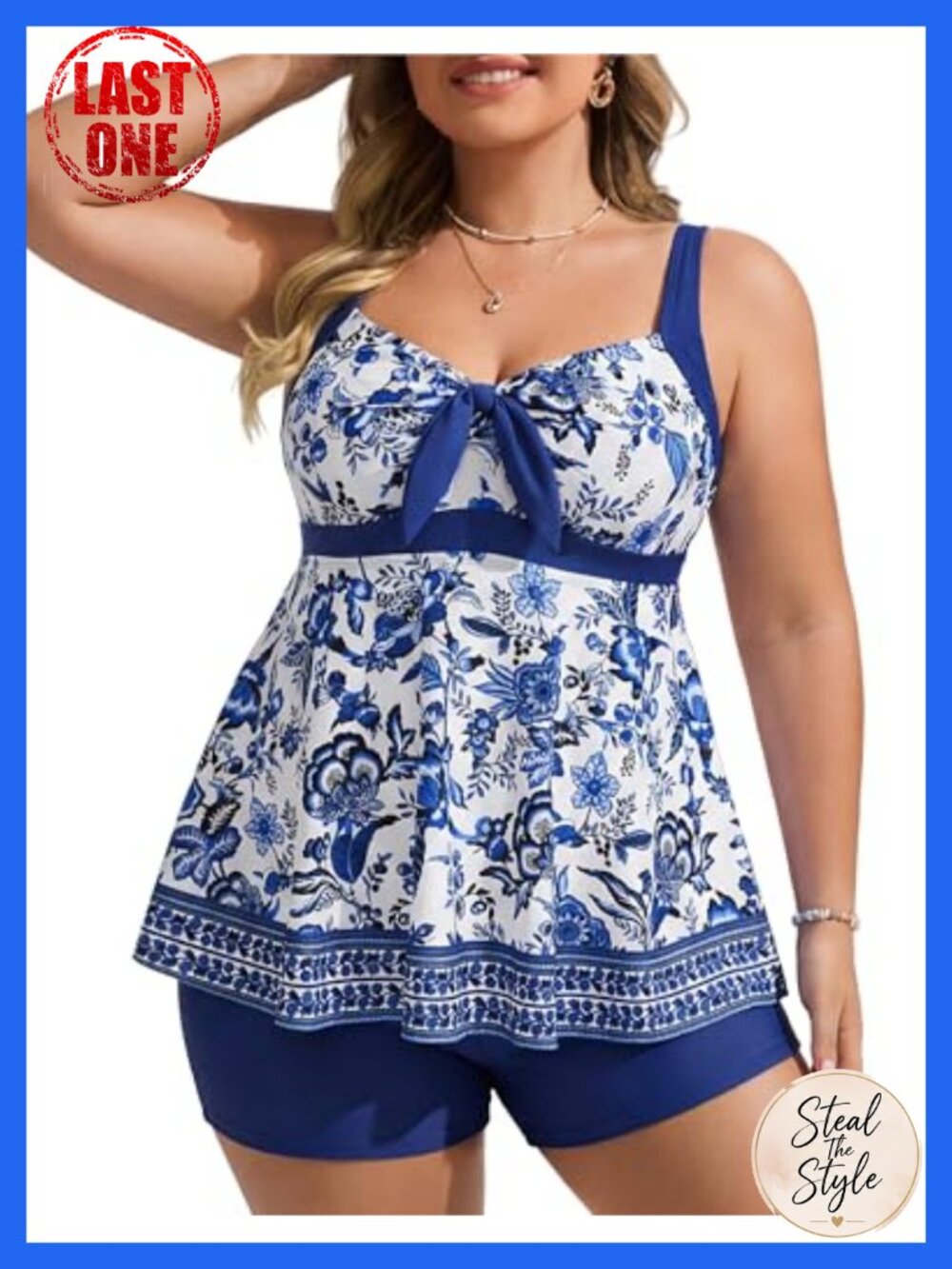 Plus Size Tankini Swimsuit 2 Piece Flowy Top High Waist Boyshorts Adjustable